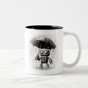 Roboter mit Regenschirm Zweifarbige Tasse