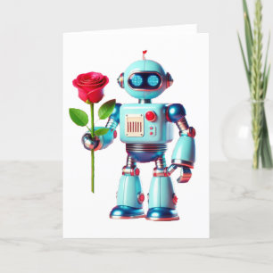 Roboter mit Rose Feiertagskarte