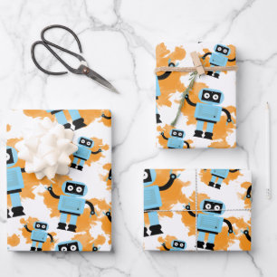 Roboter mit Watercolor-Hintergrunddesign Geschenkpapier Set