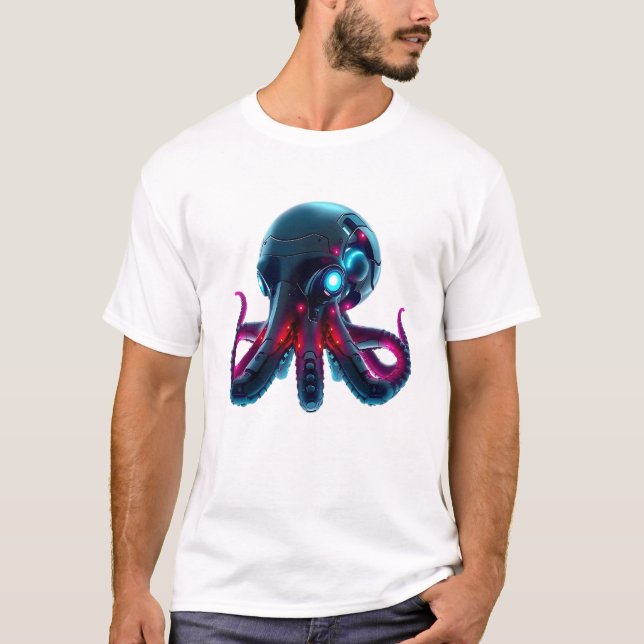 Roboter-Octopus-Gesichtskunst T-Shirt (Vorderseite)
