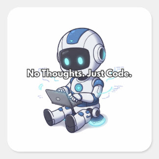 Roboter ohne Gedanken. Nur Code. Quadratischer Aufkleber