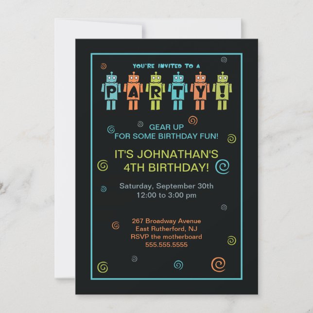 Roboter-Party Einladung (Vorderseite)