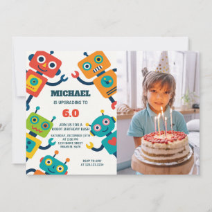 Roboter-Party Einladung für Kinder mit Foto