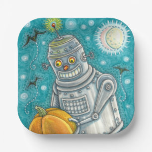 ROBOTER PFLÜCKT KÜRBISSE, HALLOWEEN MECHANISCHER M PAPPTELLER