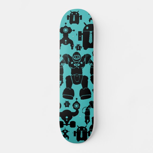 Roboter-Regel-Spaß-Roboter-Silhouette-Muster-Blau Skateboard (Vorderseite)