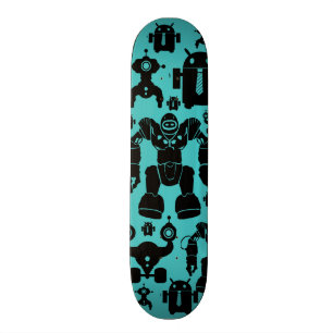 Roboter-Regel-Spaß-Roboter-Silhouette-Muster-Blau Skateboard