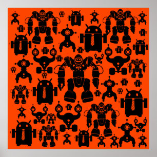 Roboter Rule Fun Roboter Silhouetten Orange Roboti Poster