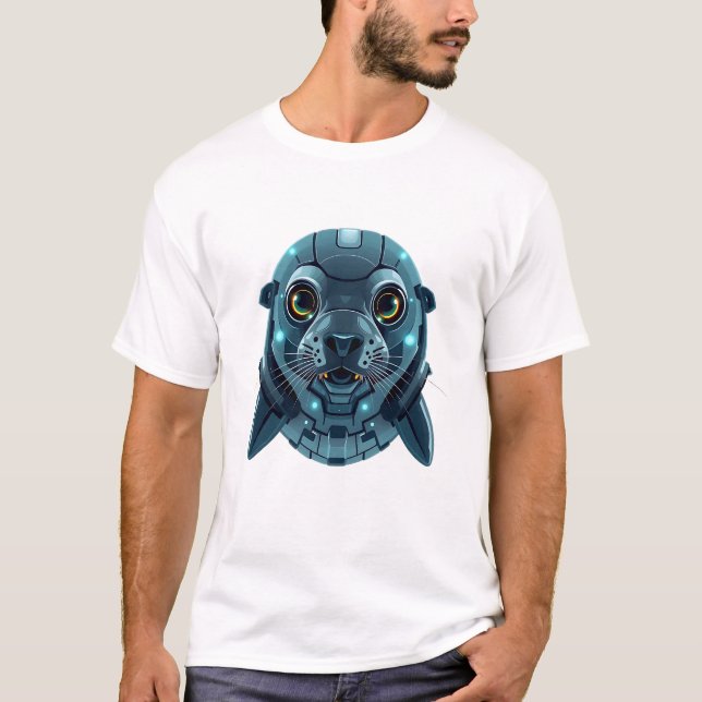Roboter-Siegel-Gesichtskunst T-Shirt (Vorderseite)