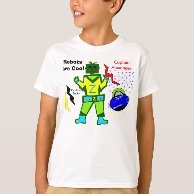 Roboter sind Cool Captain Zacky Blue Raumschiff St T-Shirt (Vorderseite)