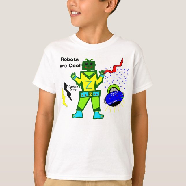 Roboter sind Cool Captain Zacky Green Boy Robot T-Shirt (Vorderseite)