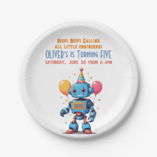 Roboter-Thema mit Ballons Aquarell Pappteller