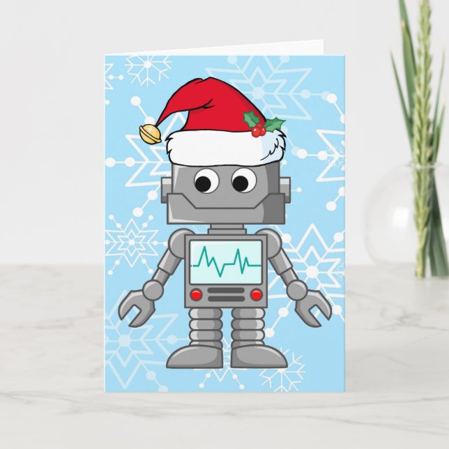 Roboter-tragende Weihnachtsmannmütze Feiertagskarte (Vorderseite)