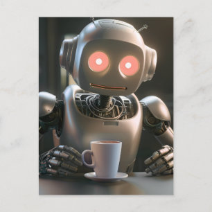 Roboter trinkt Kaffee Feiertagspostkarte