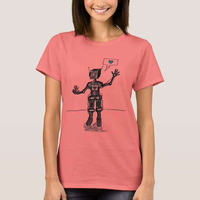 Roboter und Kitten sind Freunde T-Shirt (Vorderseite)