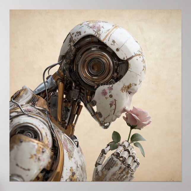 Roboter und Rose Solarpunk-Poster Poster (Vorne)