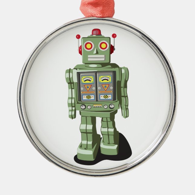 Roboter-Weihnachtsbaumschmuck Silbernes Ornament (Vorne)