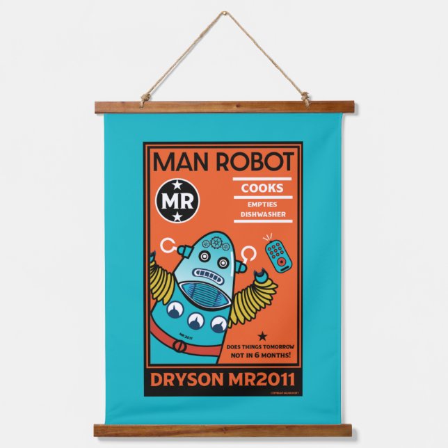 Robotergeschenke für Jubiläum oder Hochzeit Wandteppich Mit Holzrahmen (Vorderseite)