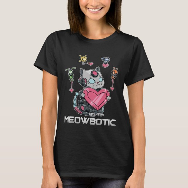 Roboterkatze in Liebe Meowbotic für einen Roboter- T-Shirt (Vorderseite)