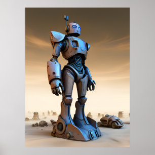 Roboterstatue in Ödland KI Poster