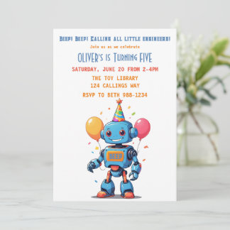 Roboterthema mit Ballons Aquarell Einladung