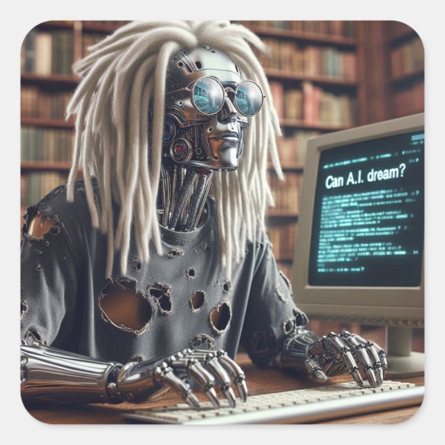 Robotertypen auf Tastatur Quadratischer Aufkleber (Vorderseite)