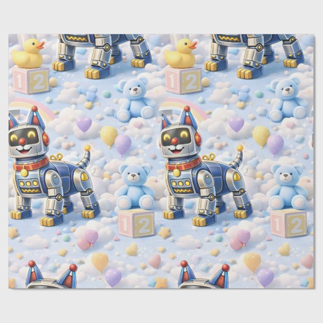 Roboterwelpe und rosa Teddy Geschenkpapier (Flach)