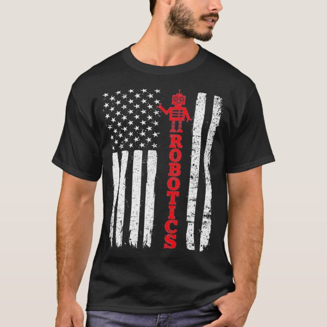 Robotics USA American Flag Roboter T-Shirt (Vorderseite)