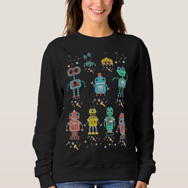 Robotik Engineering Niedlich Retro Farbroboter Col Sweatshirt (Vorderseite)