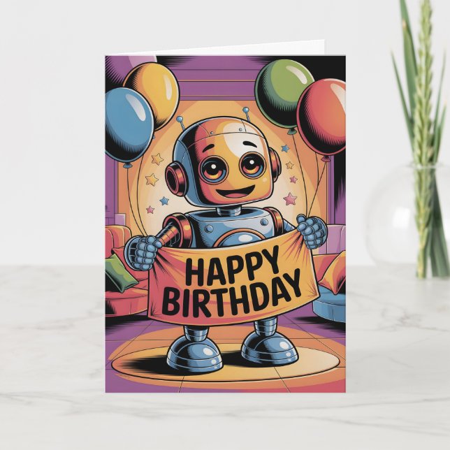 Robotkindergeburtstag Karte (Vorderseite)