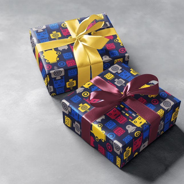 Robots-Cartoon-Muster Geschenkpapier (engineer robot birthday packing gift wrap,gift wrapping paper,return gift wrap paper,paper gift)