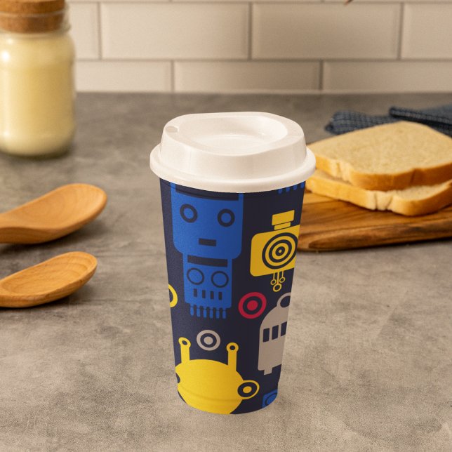 Robots-Cartoon-Muster Pappbecher (engineer robot cartoon kids,adult party stationery, birthday party use and throw paper cups)