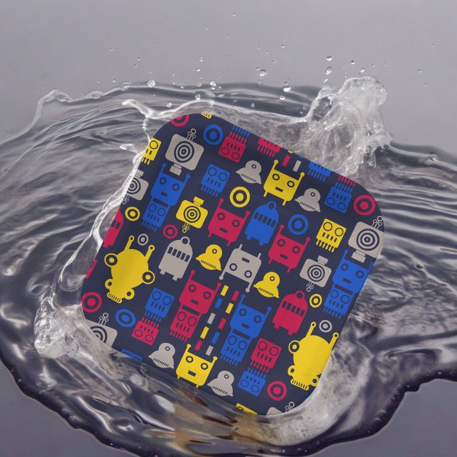 Robots-Cartoon-Muster Pappteller (robots alien kids theme,birthday,wedding,baby shower,special occasion event paper plate party suppli)