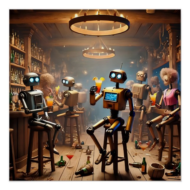 robots having fun in a bar poster (Vorderseite)