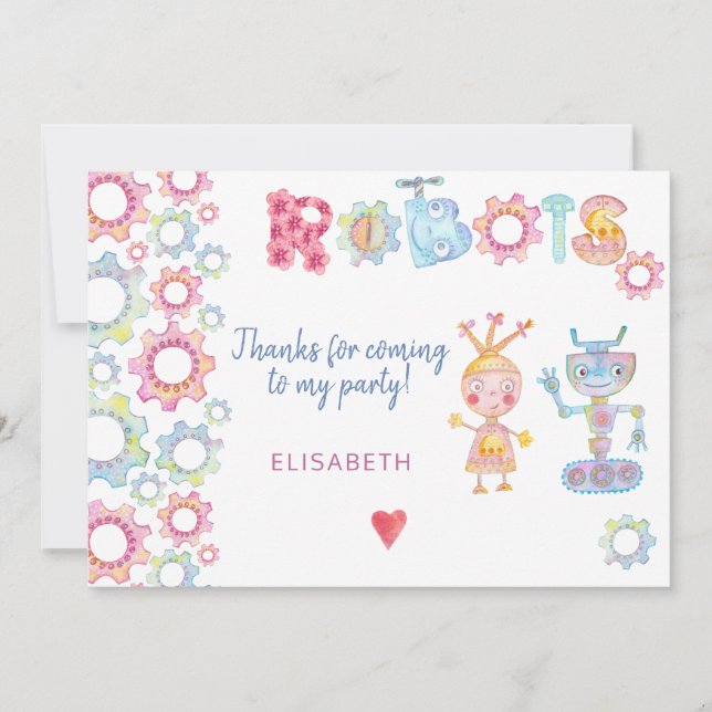 Robots thematische Geburtstagskinder Party niedlic Dankeskarte (Vorderseite)