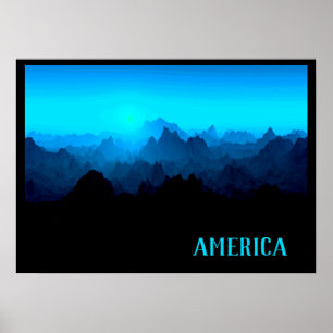 Robuste rauchblaue gezackte Berge Amerika Reise Poster