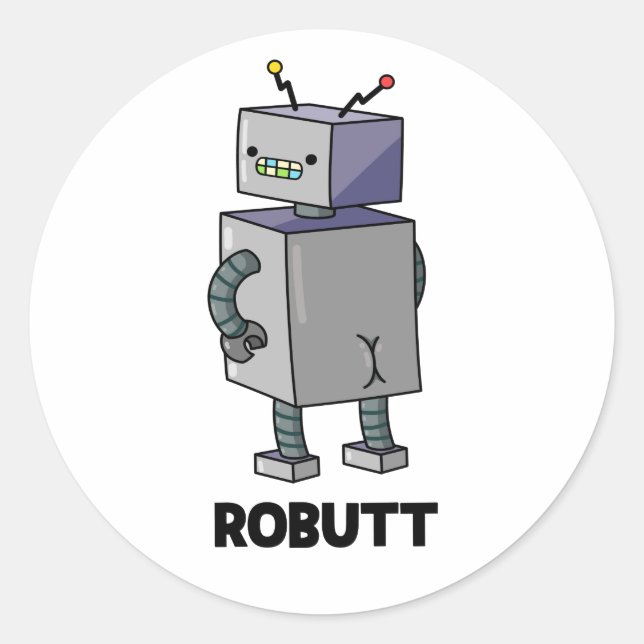 Robutt Funny Robot Pun Runder Aufkleber (Vorderseite)