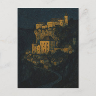 Rocamadour bei Sonnenuntergang – Vintage-Illustrat Postkarte