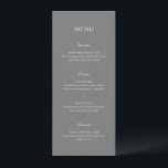 Rochelle Gray Moderne Moderne Elegante Hochzeit Menükarte<br><div class="desc">Modernes Hochzeitsmenü mit einem einfachen Design und einer Kombination aus zeitgenössischem serifenem Sans-Schriftart,  elegantem Drehbuch und kursivem Schriftart.</div>