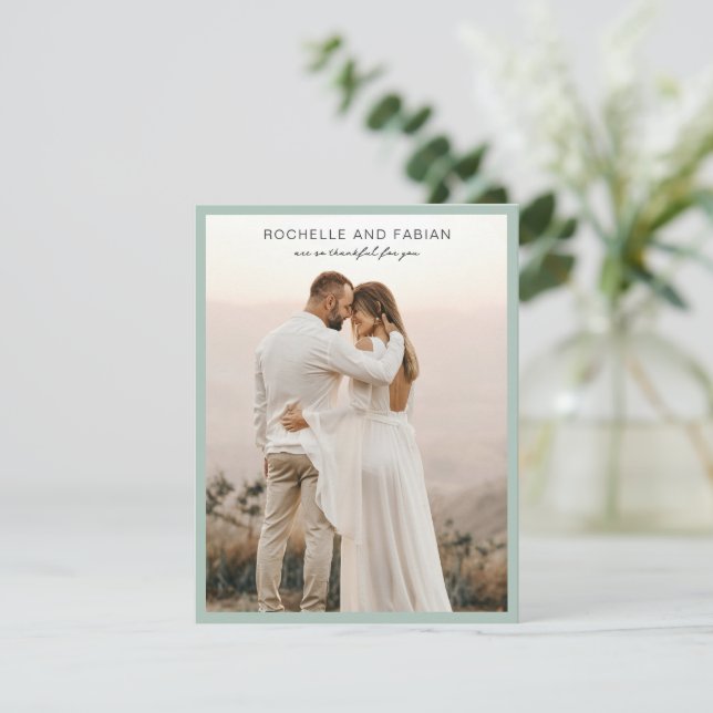 Rochelle Green Moderne Moderne Elegante Hochzeit Dankeskarte (Stehend Vorderseite)
