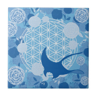 Rochen, Blume des Lebens, blau, mandala,zen,chakra Fliese