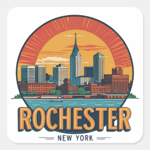 Rochester City Skyline New York USA Quadratischer Aufkleber