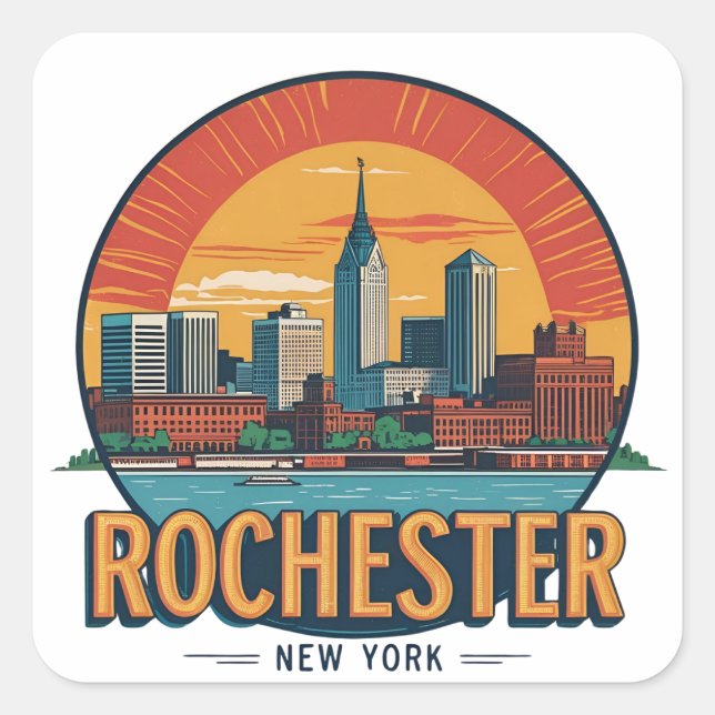 Rochester City Skyline New York USA Quadratischer Aufkleber (Vorderseite)