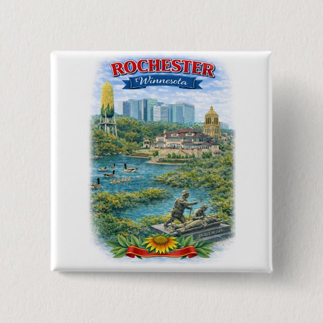 Rochester MN Minnesota Wahrzeichen Knopf Button (Vorderseite)