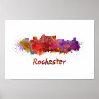 Rochester MN Skyline in Aquarellfarbe