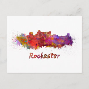 Rochester MN Skyline in Aquarellfarbe Postkarte