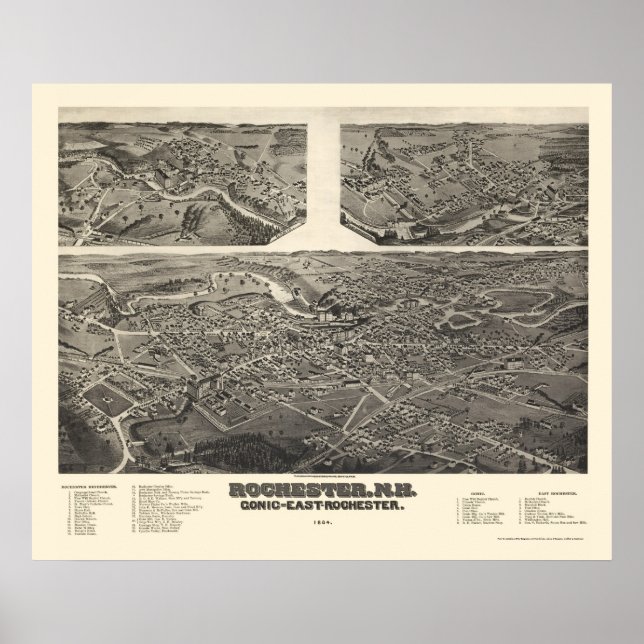Rochester, NH Panoramic Map - 1884 Poster (Vorne)