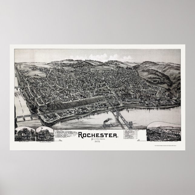 Rochester, PA Panoramic Map - 1900 Poster (Vorne)