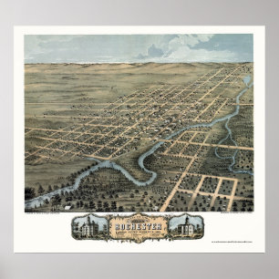 Rochester, panoramische Karte Mangans - 1869 Poster
