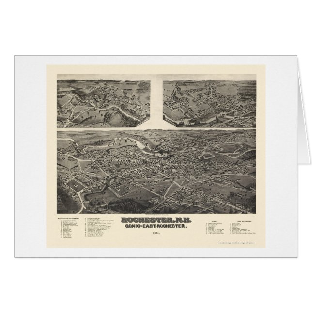 Rochester, panoramische Karte NH - 1884 (Vorderseite (Horizontal))