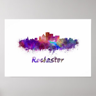 Rochester-Skyline in Aquarellfarben Poster